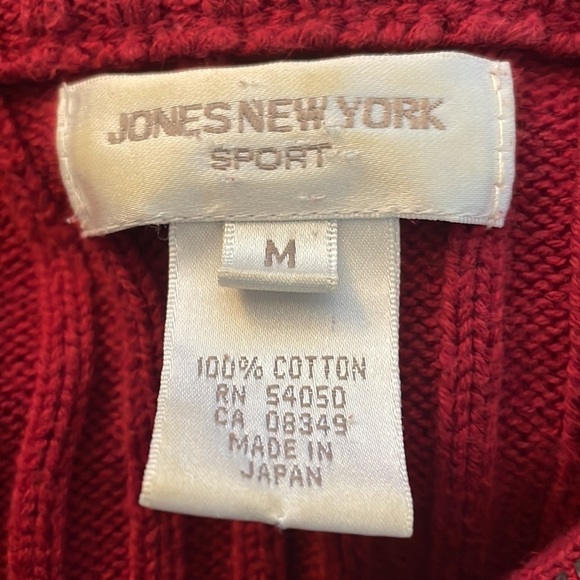 Jones New York Sport ~ Medium ~ 100% Cotton Red Zip Front Sweater - Picture 9 of 9